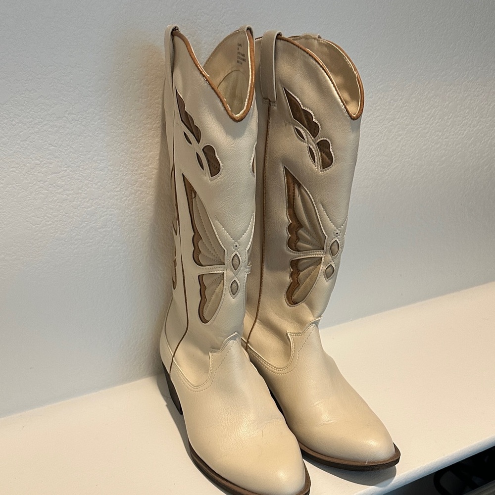 Altar'd State Cream Cutout Heeled Boots